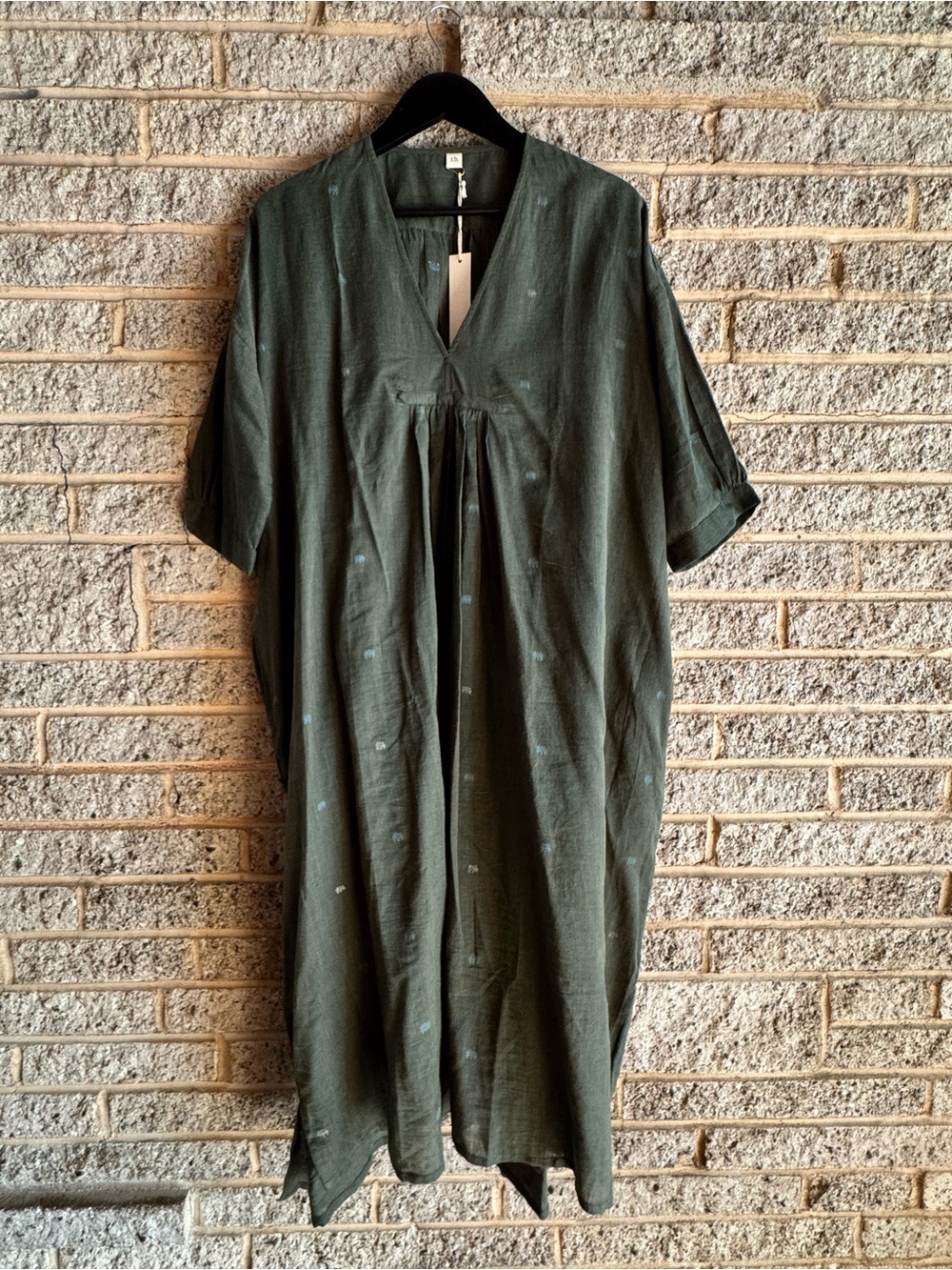 NWT Runaway Bicycle Irene Kaftan Dress Olive Handwoven Cotton L